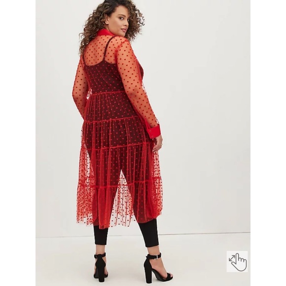 NWT TORRID Kimono - Button Front Mesh Red Hearts - Picture 5 of 9